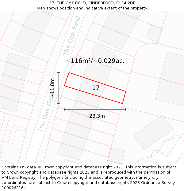 17, THE OAK FIELD, CINDERFORD, GL14 2DE: Plot and title map