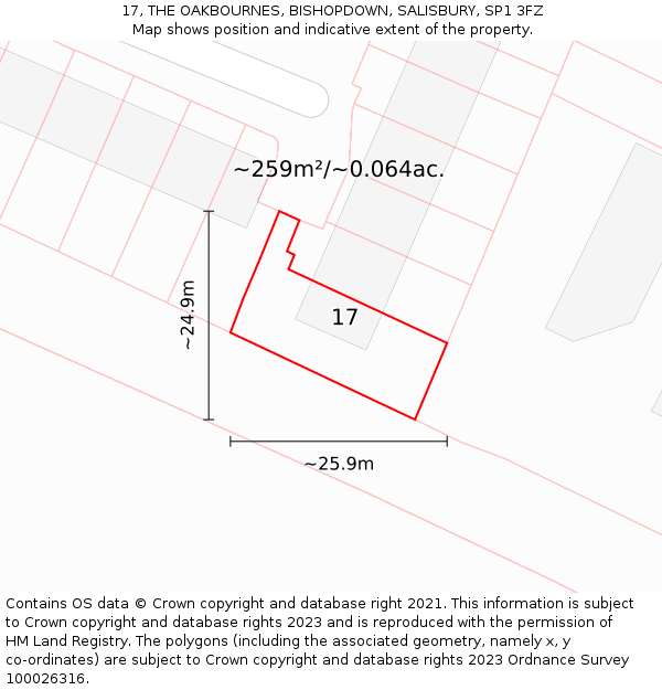 17, THE OAKBOURNES, BISHOPDOWN, SALISBURY, SP1 3FZ: Plot and title map