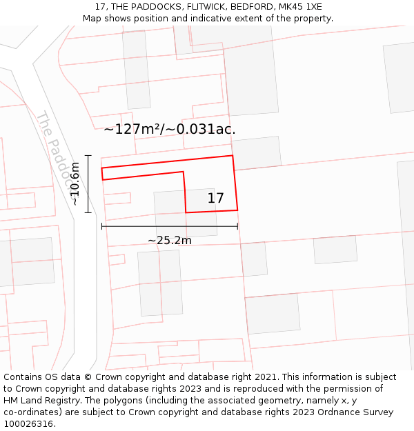17, THE PADDOCKS, FLITWICK, BEDFORD, MK45 1XE: Plot and title map