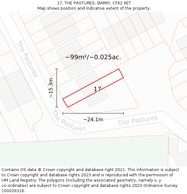 17, THE PASTURES, BARRY, CF62 9ET: Plot and title map
