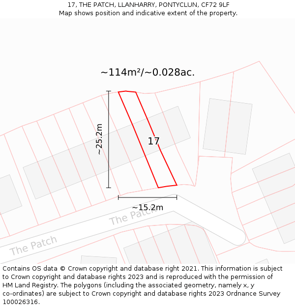 17, THE PATCH, LLANHARRY, PONTYCLUN, CF72 9LF: Plot and title map