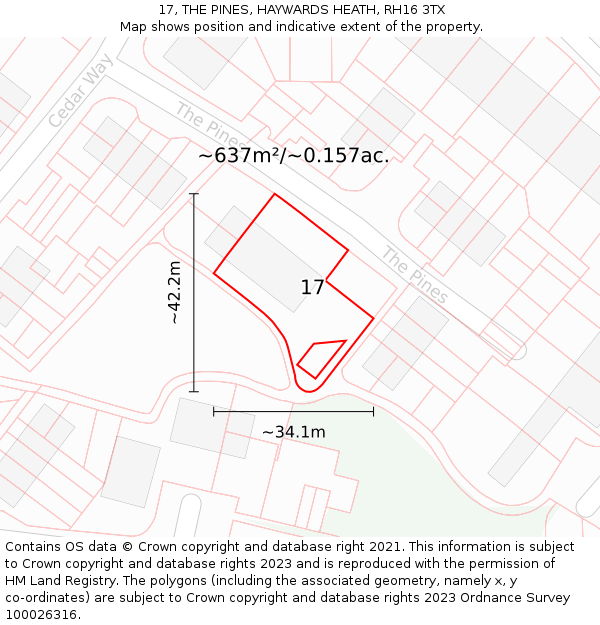 17, THE PINES, HAYWARDS HEATH, RH16 3TX: Plot and title map