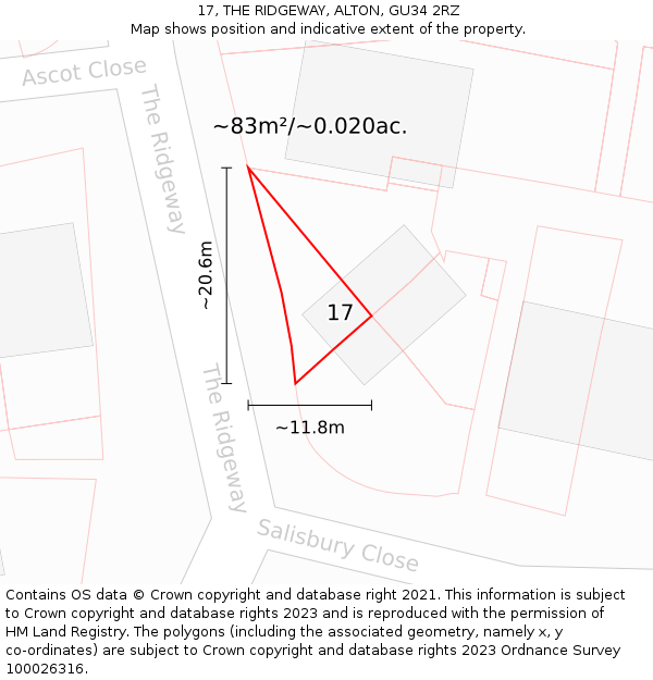 17, THE RIDGEWAY, ALTON, GU34 2RZ: Plot and title map