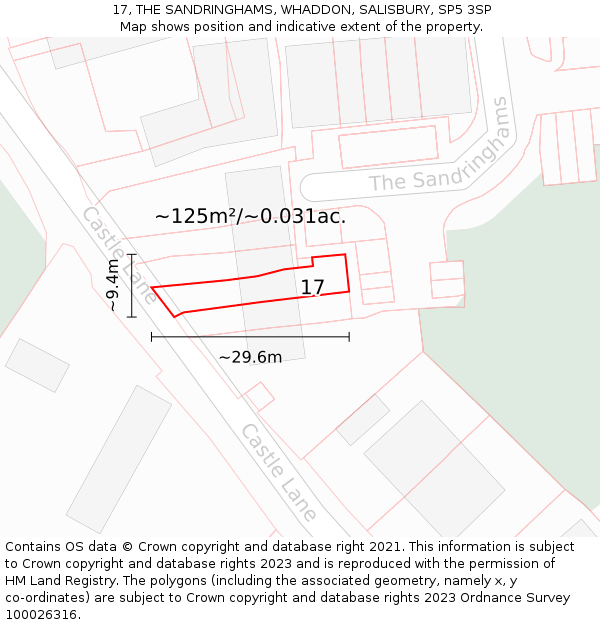 17, THE SANDRINGHAMS, WHADDON, SALISBURY, SP5 3SP: Plot and title map