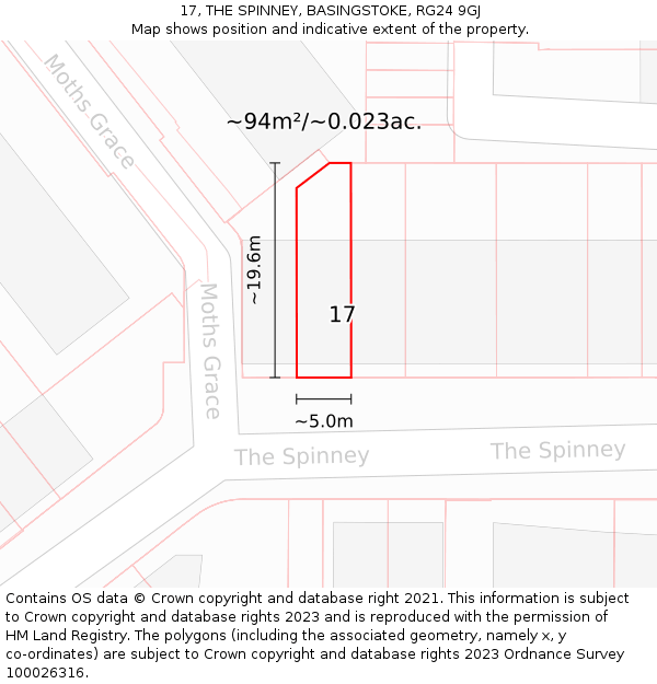 17, THE SPINNEY, BASINGSTOKE, RG24 9GJ: Plot and title map