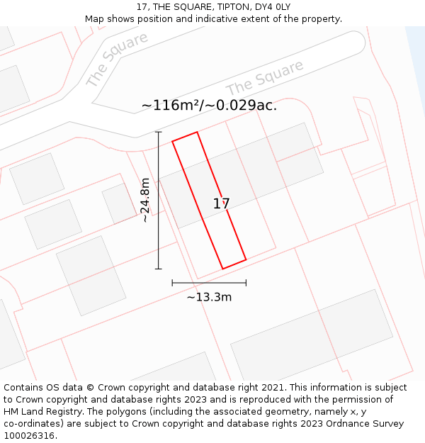 17, THE SQUARE, TIPTON, DY4 0LY: Plot and title map