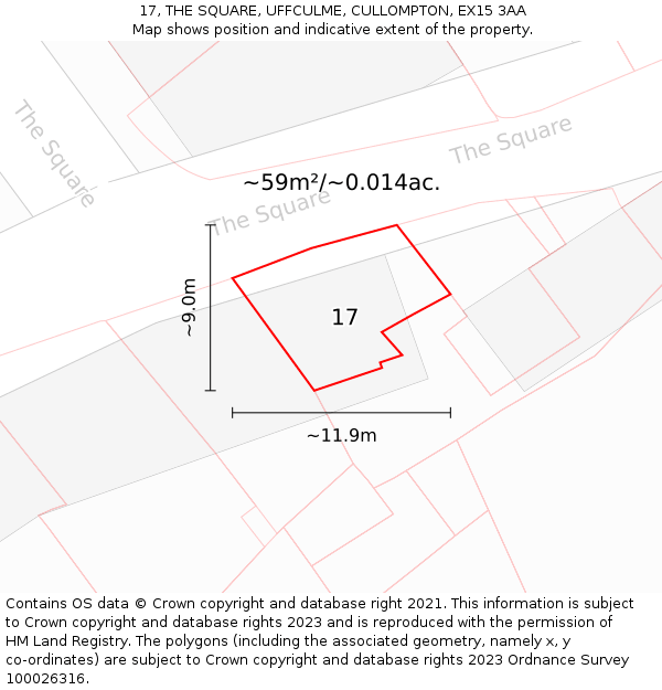 17, THE SQUARE, UFFCULME, CULLOMPTON, EX15 3AA: Plot and title map
