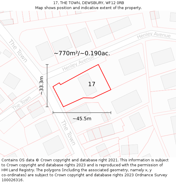 17, THE TOWN, DEWSBURY, WF12 0RB: Plot and title map