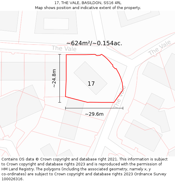 17, THE VALE, BASILDON, SS16 4RL: Plot and title map