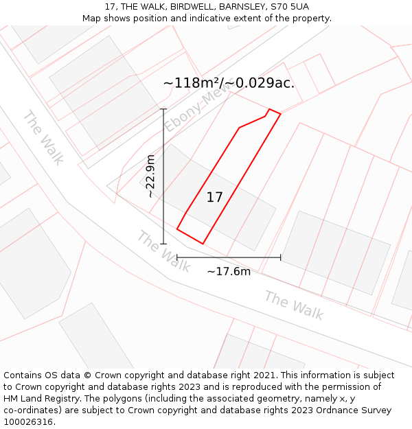 17, THE WALK, BIRDWELL, BARNSLEY, S70 5UA: Plot and title map