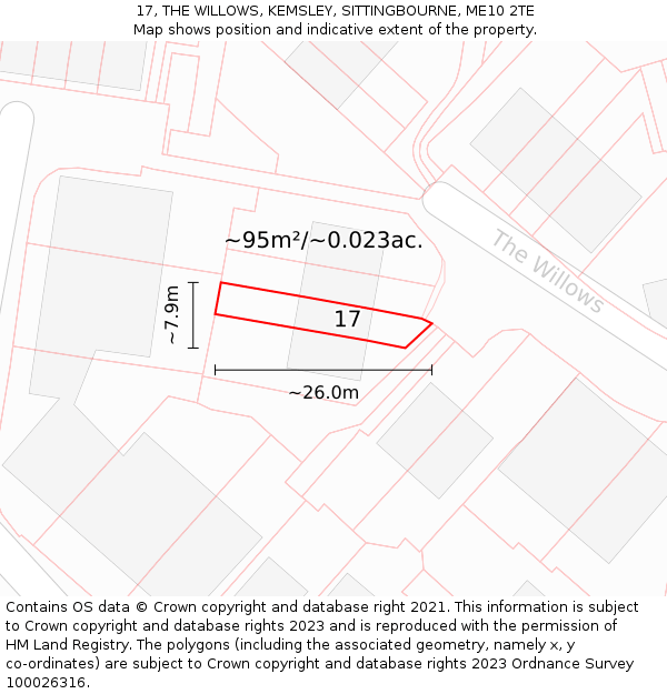 17, THE WILLOWS, KEMSLEY, SITTINGBOURNE, ME10 2TE: Plot and title map