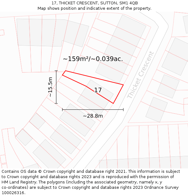 17, THICKET CRESCENT, SUTTON, SM1 4QB: Plot and title map