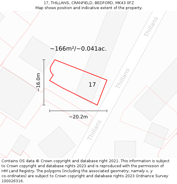 17, THILLANS, CRANFIELD, BEDFORD, MK43 0FZ: Plot and title map