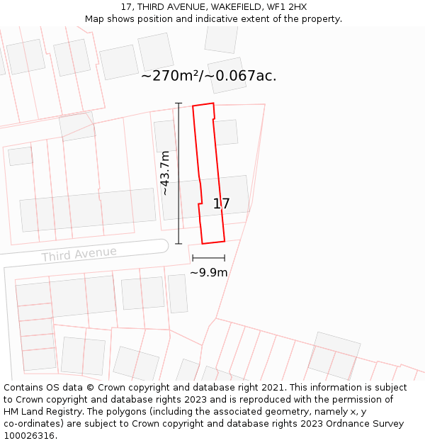 17, THIRD AVENUE, WAKEFIELD, WF1 2HX: Plot and title map