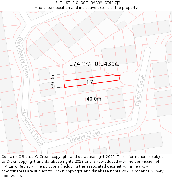 17, THISTLE CLOSE, BARRY, CF62 7JP: Plot and title map