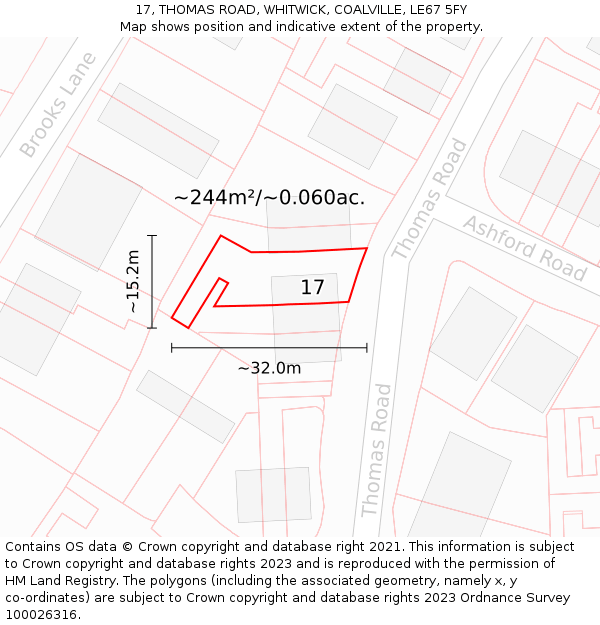 17, THOMAS ROAD, WHITWICK, COALVILLE, LE67 5FY: Plot and title map