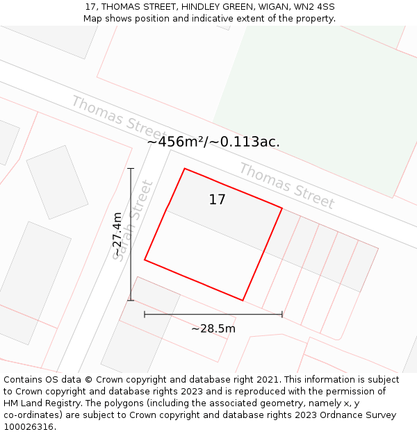 17, THOMAS STREET, HINDLEY GREEN, WIGAN, WN2 4SS: Plot and title map