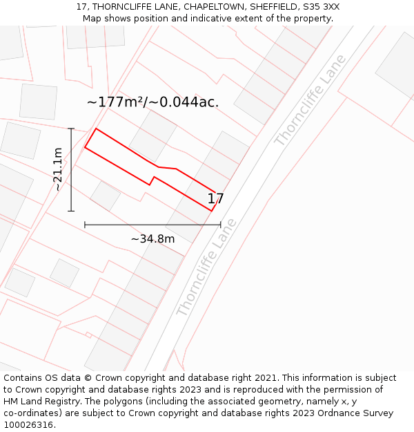 17, THORNCLIFFE LANE, CHAPELTOWN, SHEFFIELD, S35 3XX: Plot and title map