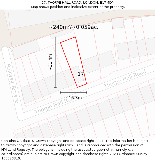 17, THORPE HALL ROAD, LONDON, E17 4DN: Plot and title map