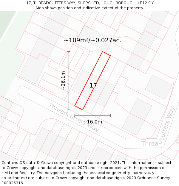 17, THREADCUTTERS WAY, SHEPSHED, LOUGHBOROUGH, LE12 9JY: Plot and title map
