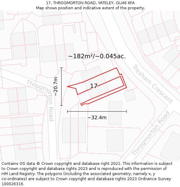 17, THROGMORTON ROAD, YATELEY, GU46 6FA: Plot and title map