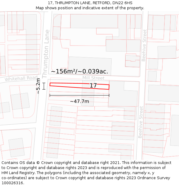 17, THRUMPTON LANE, RETFORD, DN22 6HS: Plot and title map