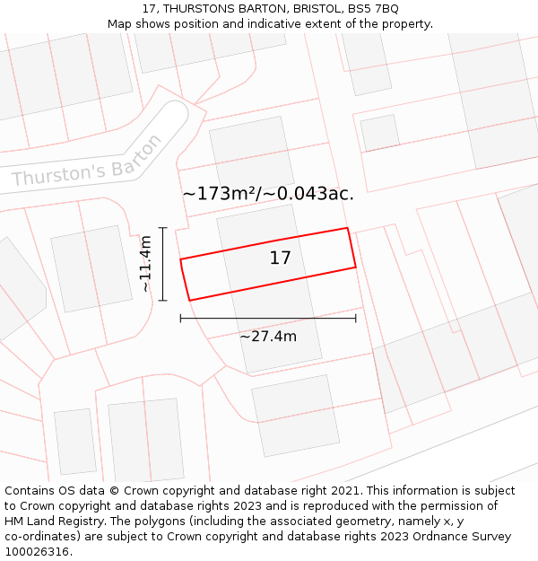 17, THURSTONS BARTON, BRISTOL, BS5 7BQ: Plot and title map
