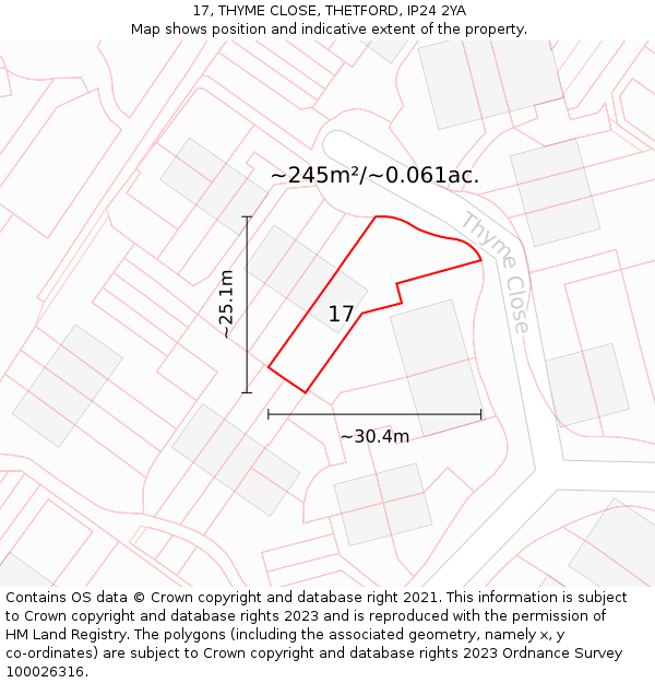 17, THYME CLOSE, THETFORD, IP24 2YA: Plot and title map