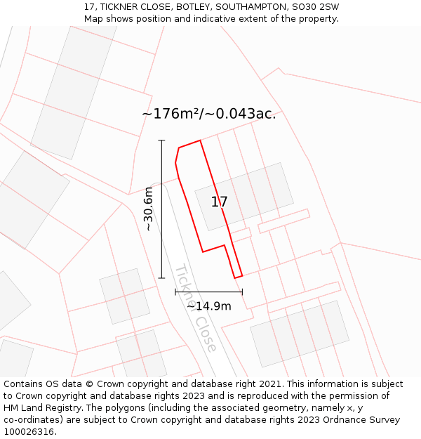 17, TICKNER CLOSE, BOTLEY, SOUTHAMPTON, SO30 2SW: Plot and title map