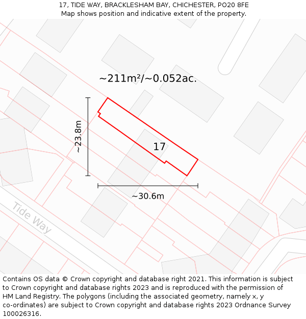 17, TIDE WAY, BRACKLESHAM BAY, CHICHESTER, PO20 8FE: Plot and title map