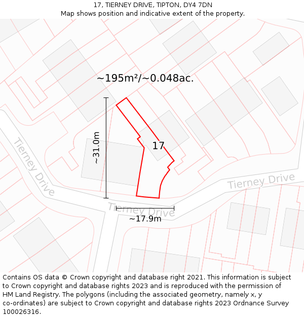 17, TIERNEY DRIVE, TIPTON, DY4 7DN: Plot and title map