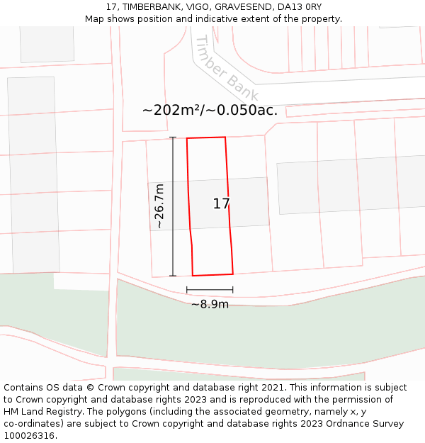 17, TIMBERBANK, VIGO, GRAVESEND, DA13 0RY: Plot and title map