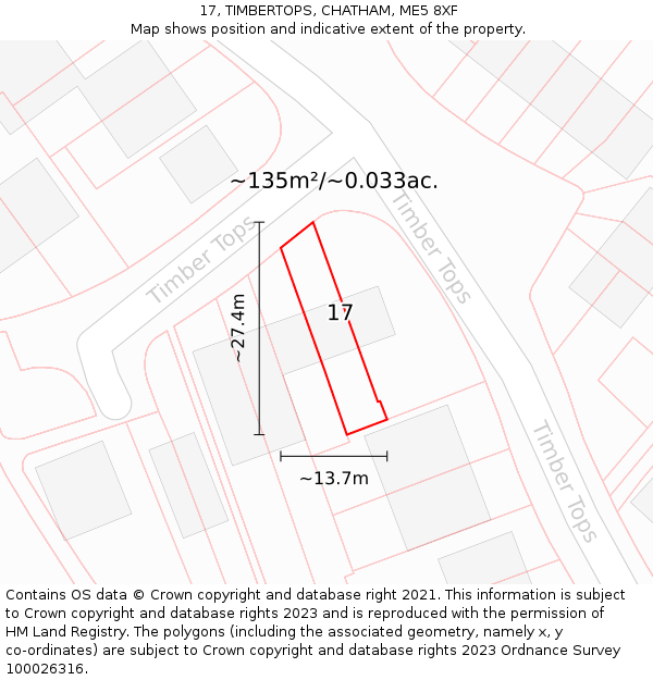 17, TIMBERTOPS, CHATHAM, ME5 8XF: Plot and title map