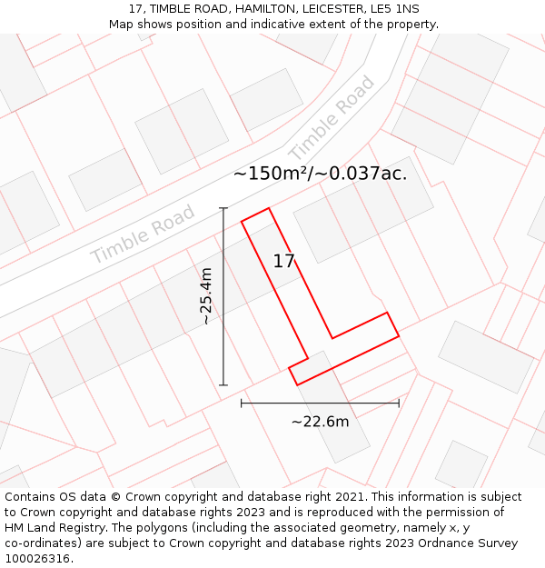 17, TIMBLE ROAD, HAMILTON, LEICESTER, LE5 1NS: Plot and title map