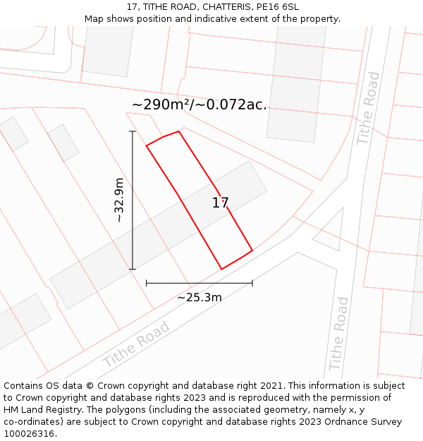 17, TITHE ROAD, CHATTERIS, PE16 6SL: Plot and title map