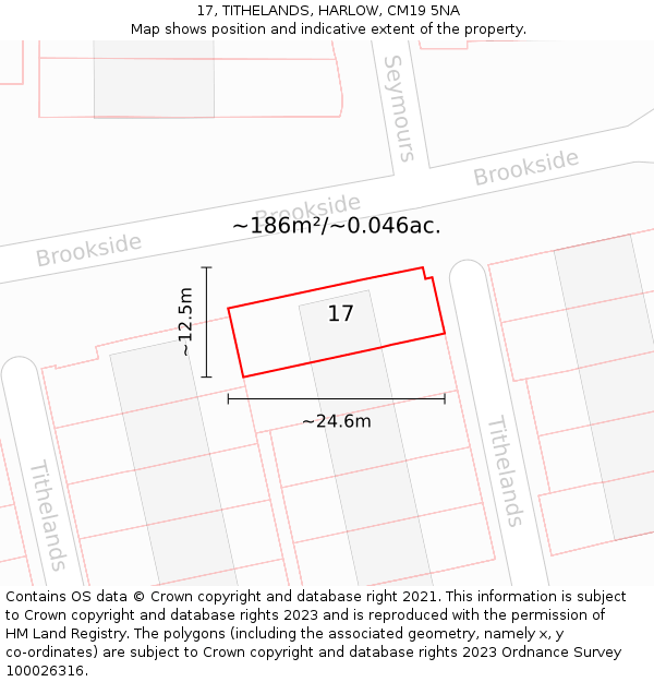 17, TITHELANDS, HARLOW, CM19 5NA: Plot and title map