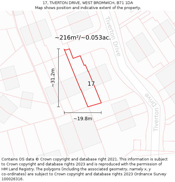 17, TIVERTON DRIVE, WEST BROMWICH, B71 1DA: Plot and title map