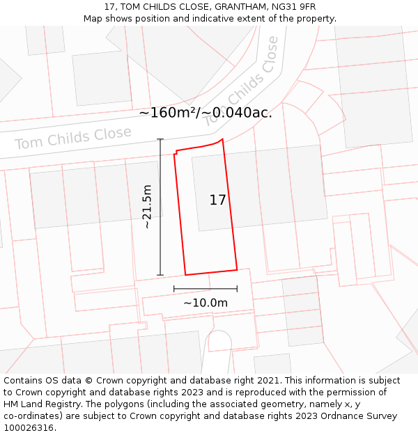 17, TOM CHILDS CLOSE, GRANTHAM, NG31 9FR: Plot and title map