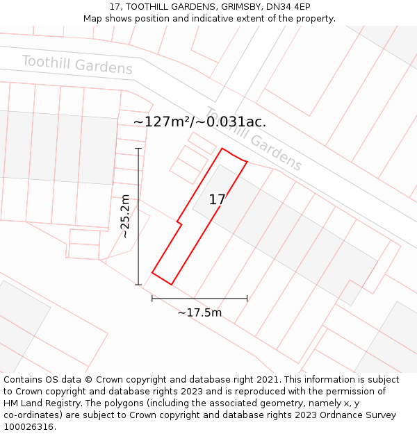 17, TOOTHILL GARDENS, GRIMSBY, DN34 4EP: Plot and title map