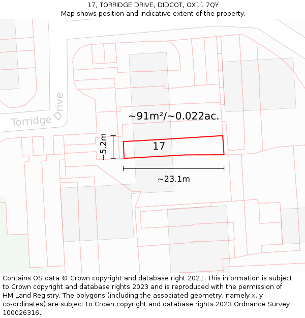 17, TORRIDGE DRIVE, DIDCOT, OX11 7QY: Plot and title map