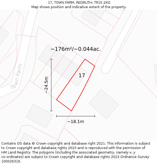 17, TOWN FARM, REDRUTH, TR15 2XG: Plot and title map