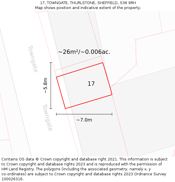 17, TOWNGATE, THURLSTONE, SHEFFIELD, S36 9RH: Plot and title map