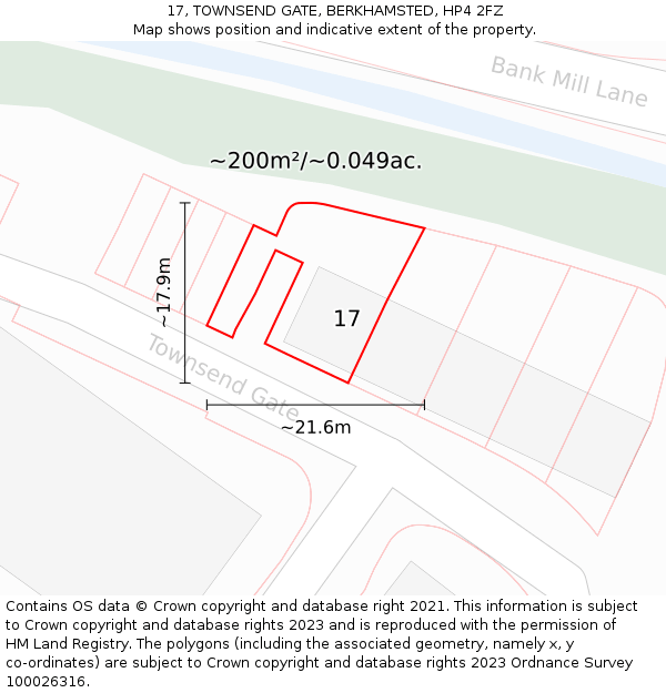 17, TOWNSEND GATE, BERKHAMSTED, HP4 2FZ: Plot and title map