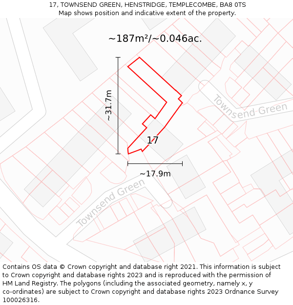 17, TOWNSEND GREEN, HENSTRIDGE, TEMPLECOMBE, BA8 0TS: Plot and title map