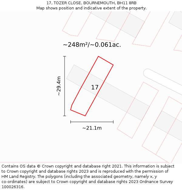 17, TOZER CLOSE, BOURNEMOUTH, BH11 8RB: Plot and title map
