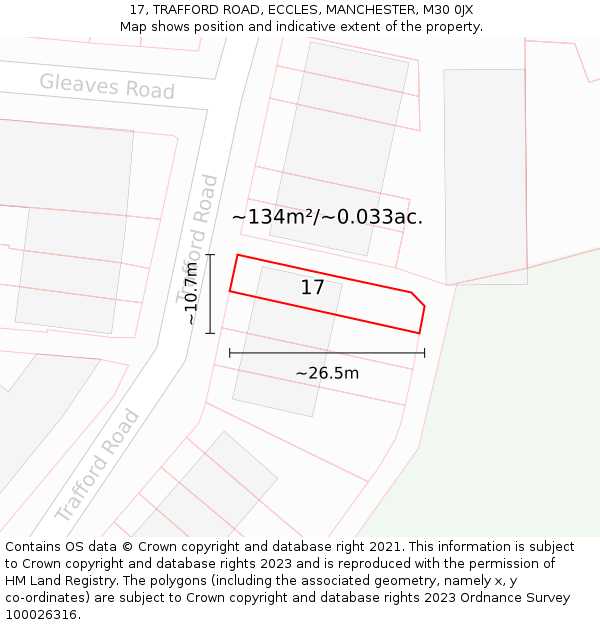 17, TRAFFORD ROAD, ECCLES, MANCHESTER, M30 0JX: Plot and title map