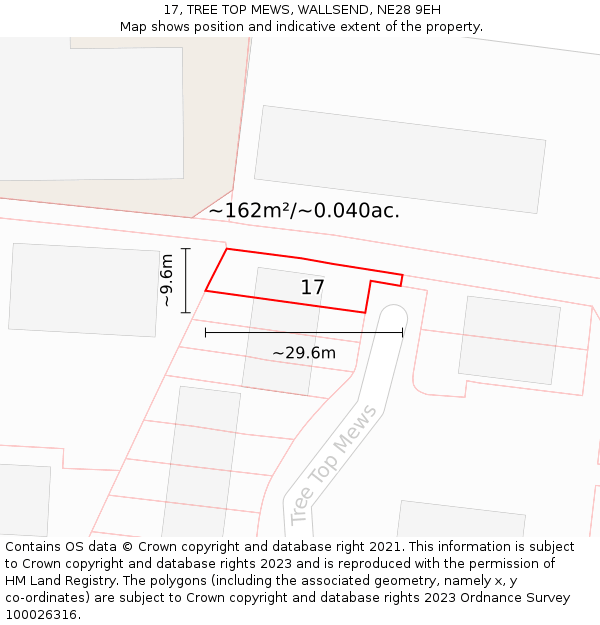 17, TREE TOP MEWS, WALLSEND, NE28 9EH: Plot and title map
