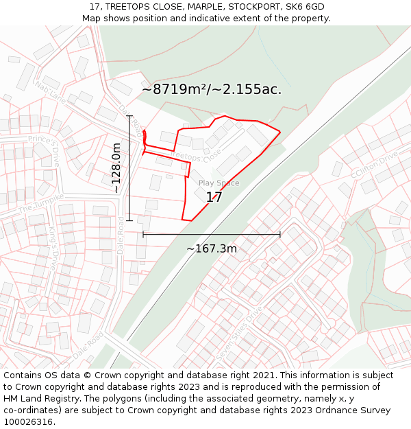 17, TREETOPS CLOSE, MARPLE, STOCKPORT, SK6 6GD: Plot and title map
