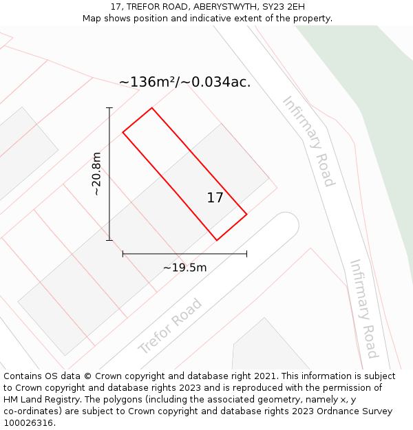 17, TREFOR ROAD, ABERYSTWYTH, SY23 2EH: Plot and title map