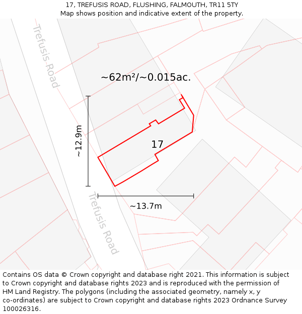17, TREFUSIS ROAD, FLUSHING, FALMOUTH, TR11 5TY: Plot and title map